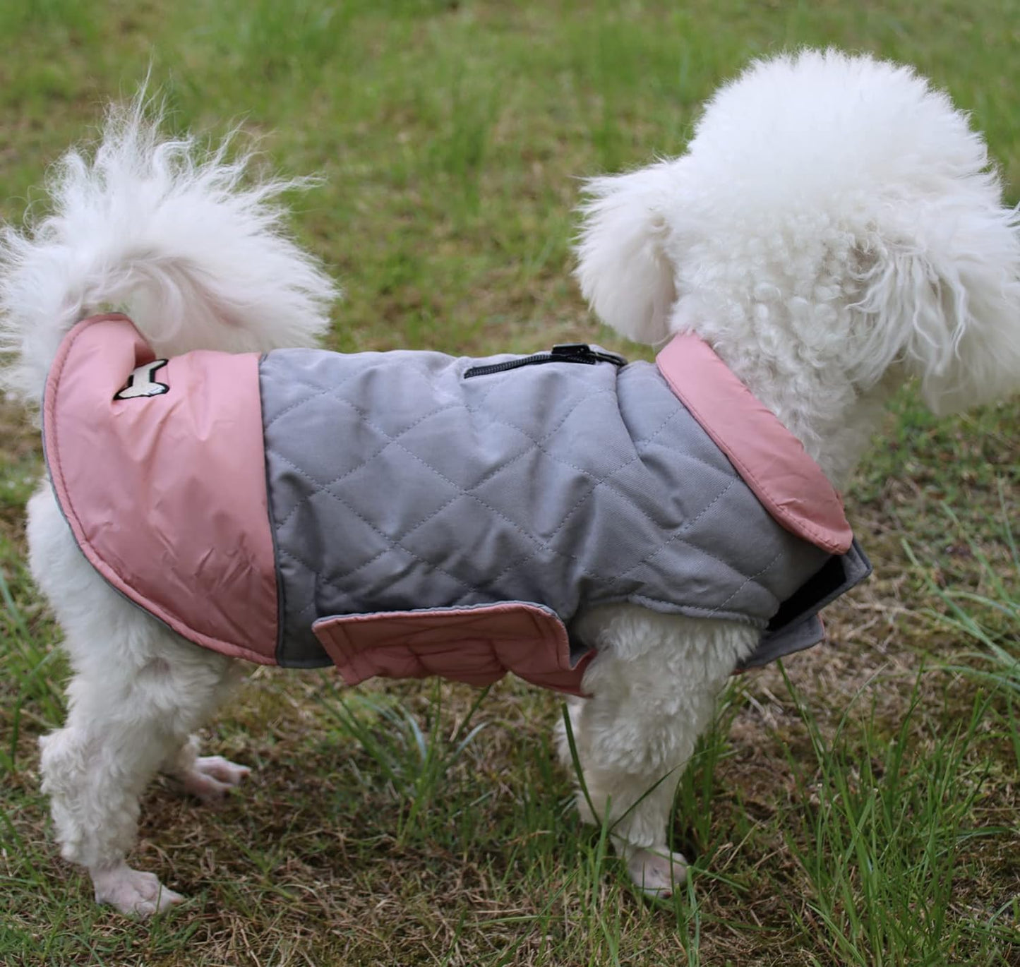 Reversible Dog Coats for Small Dogs Waterproof Warm Puppy Jacket for Cold Winter,Pink and Grey XS