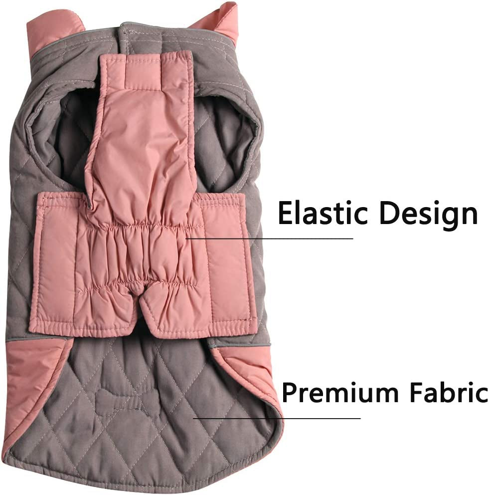 Reversible Dog Coats for Small Dogs Waterproof Warm Puppy Jacket for Cold Winter,Pink and Grey XS