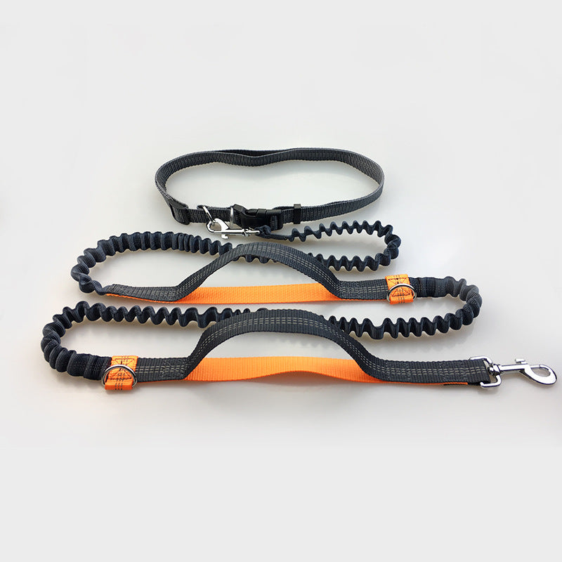 Reflective Double Elastic Dog Leash For Running With Multi-function Features