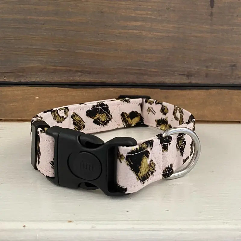 Pink Black and Gold Cheetah Print Dog Collar by Dixie Lane, Pink Leopard