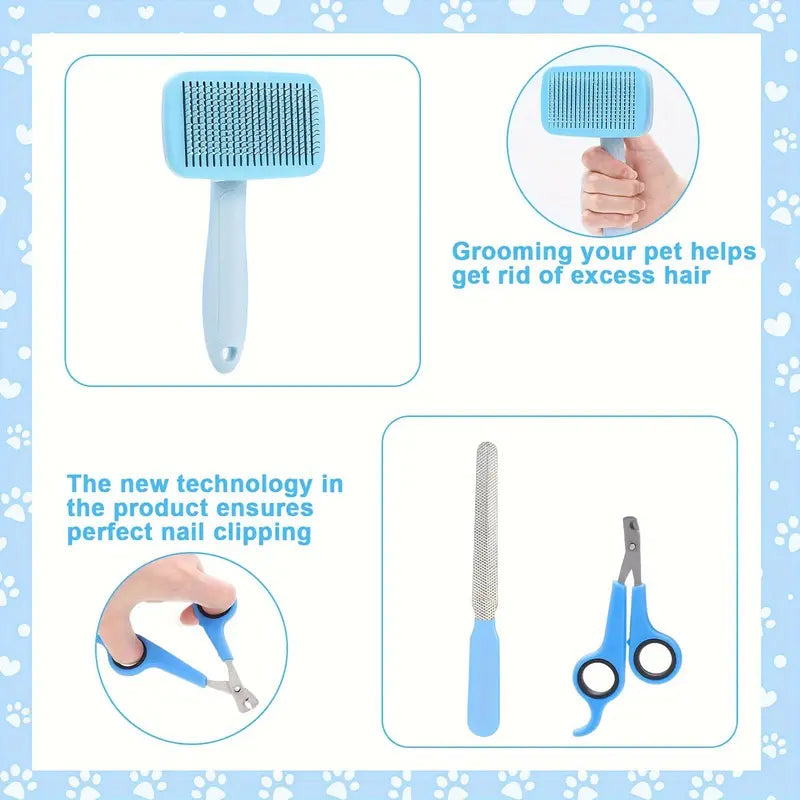 Pet Grooming Kit, 8Pcs/Set Pet Grooming Brush Set, Including Pet Nail Clipper & Scissors & Shampoo Brush & Hair Removal Brush & Silicone Toothbrush, Dog & Cat Grooming Supplies