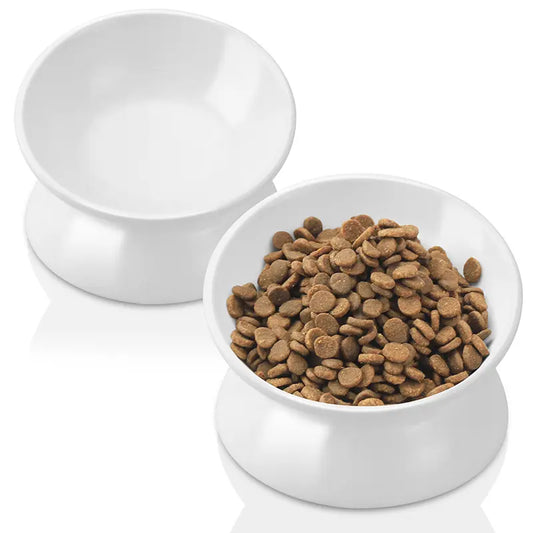 Ptlom Extra Wide Elevated Cat Food Bowl,Feeding Supplies, Ceramic Cat Bowls for Food and Water, Wide Shallow Cat Food Dish, Whisker Fatigue, Lead & Cadmium Free, Great Height for Cat