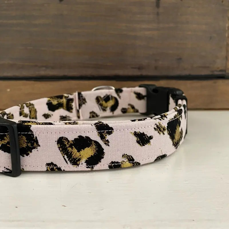 Pink Black and Gold Cheetah Print Dog Collar by Dixie Lane, Pink Leopard