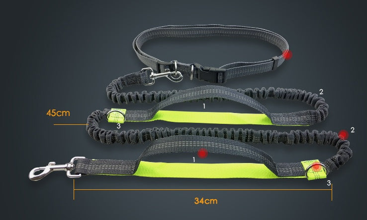 Reflective Double Elastic Dog Leash For Running With Multi-function Features