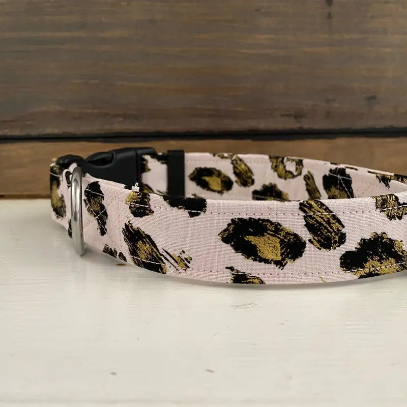 Pink Black and Gold Cheetah Print Dog Collar by Dixie Lane, Pink Leopard