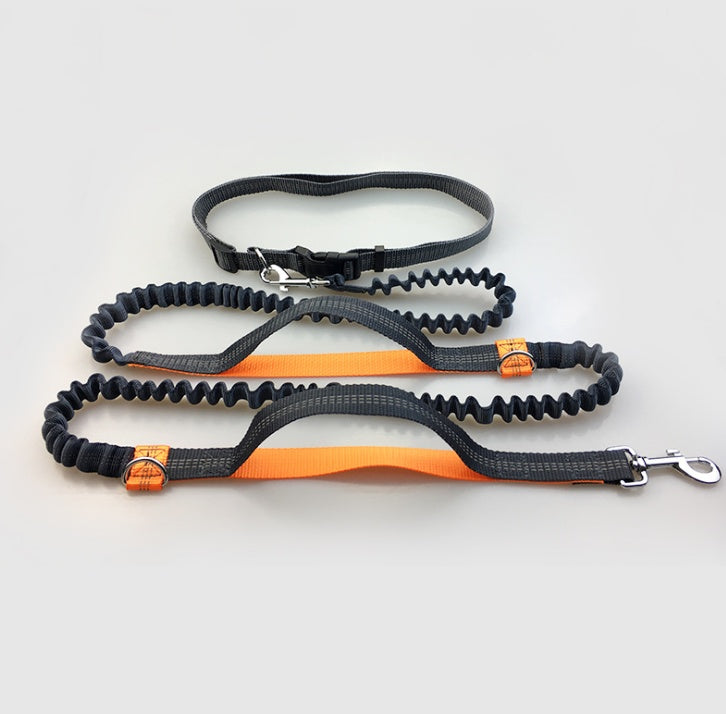 Reflective Double Elastic Dog Leash For Running With Multi-function Features