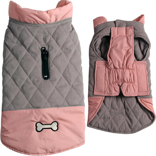 Reversible Dog Coats for Small Dogs Waterproof Warm Puppy Jacket for Cold Winter,Pink and Grey XS