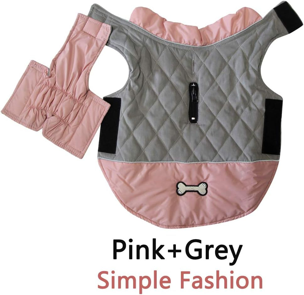 Reversible Dog Coats for Small Dogs Waterproof Warm Puppy Jacket for Cold Winter,Pink and Grey XS