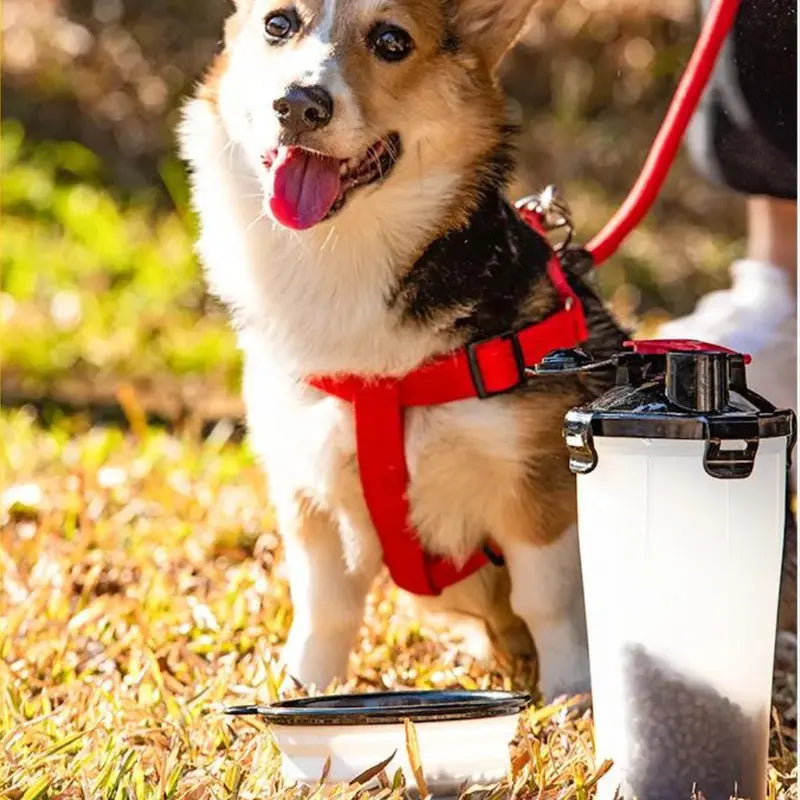 2 in 1 Travel Dog Food & Water Bottle with Two Collapsible Bowls