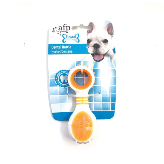 Dog Dental Rattle - Orange Puppy Teething + Cleaning Gums Rubber