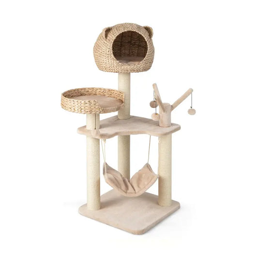 Costway Multi-Level Cat Tree with Condo Hammock and Rotatable Hanging Balls