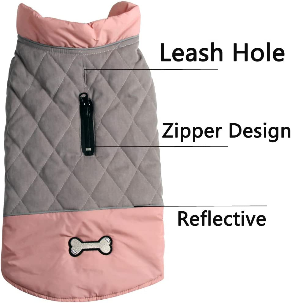 Reversible Dog Coats for Small Dogs Waterproof Warm Puppy Jacket for Cold Winter,Pink and Grey XS