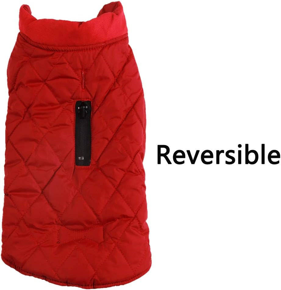 Reversible Dog Coats for Medium Dogs Waterproof Warm Puppy Jacket for Cold Winter,Red M