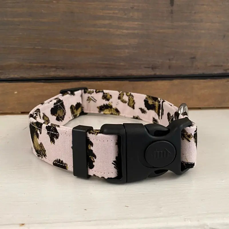 Pink Black and Gold Cheetah Print Dog Collar by Dixie Lane, Pink Leopard